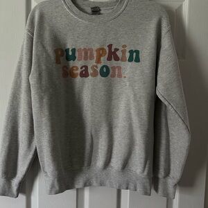 Gildan Gray Sweatshirt "Pumpkin Season" with Teal, Rust, Pink & Orange Lettering